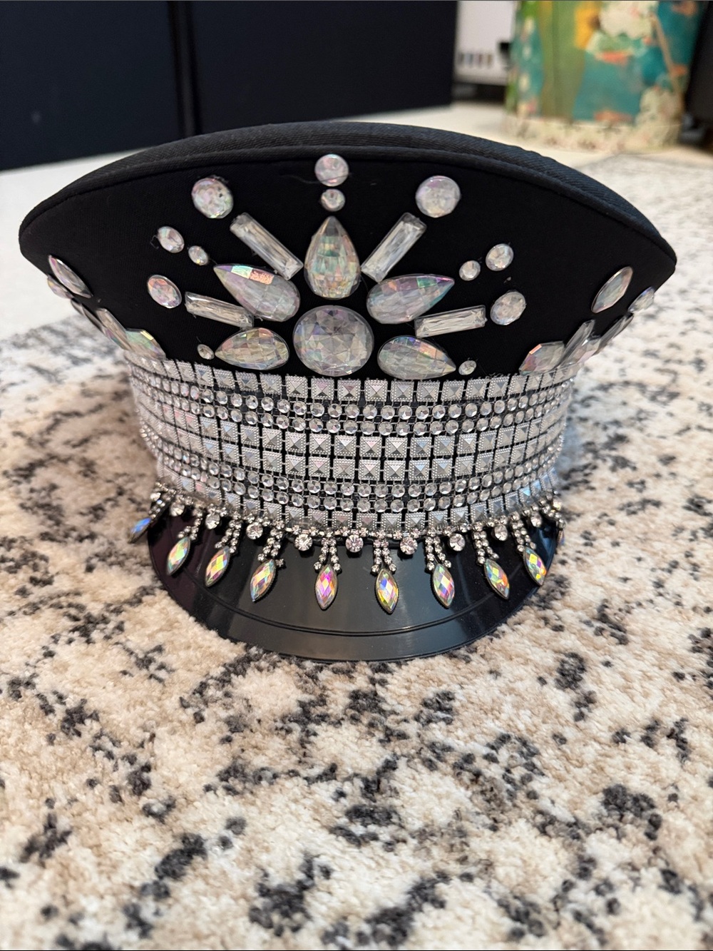 Embellished Black Jeweled Statement Hat